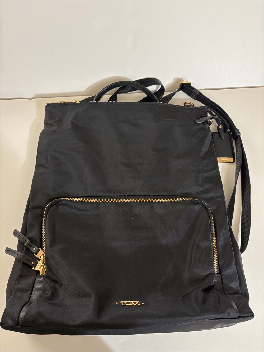 TUMI Voyageur Jackie Convertible Crossbody Backpack Women Nylon Black Gold